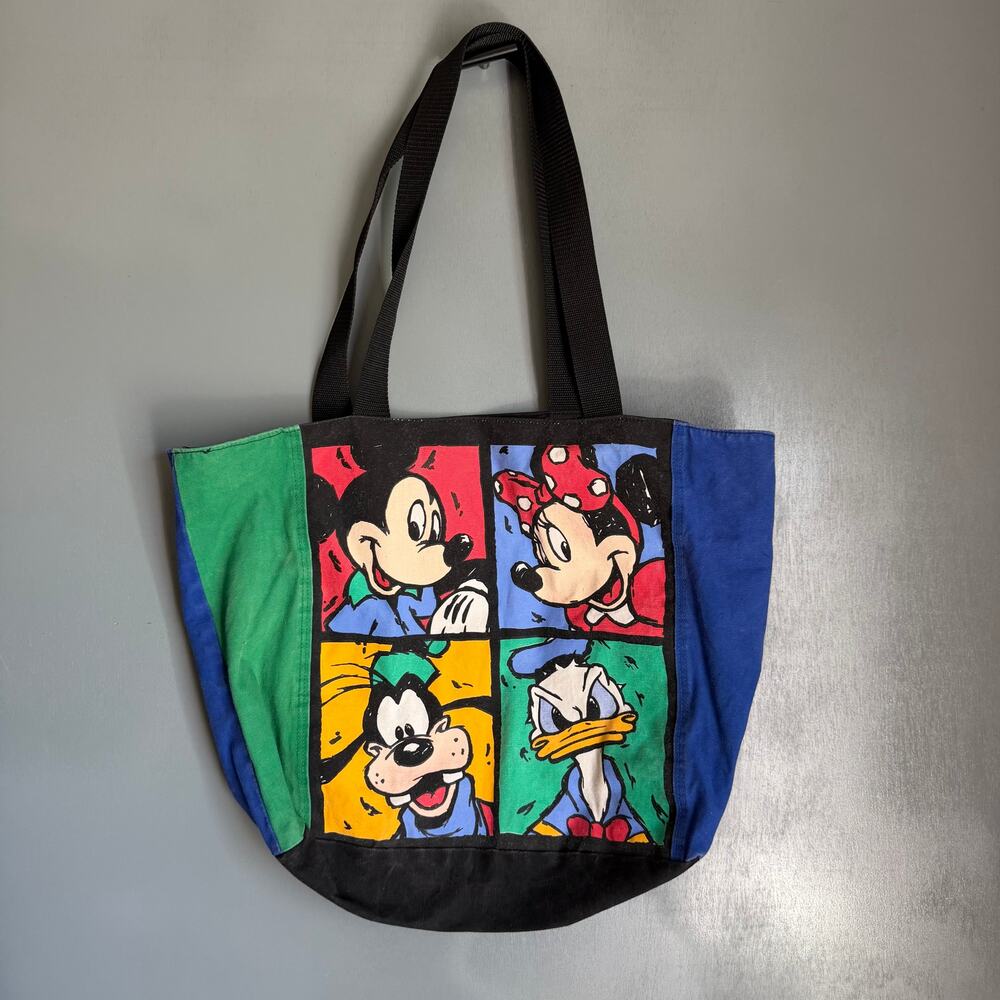 Vintage THE WALT DISNEY COMPANY Colorful Canvas Tote Mickey Minnie Goofy Retro